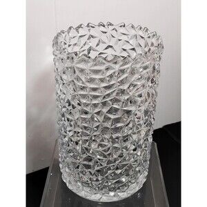 Large Vintage Sawtooth cut Glass Flower Vase 10" Tall